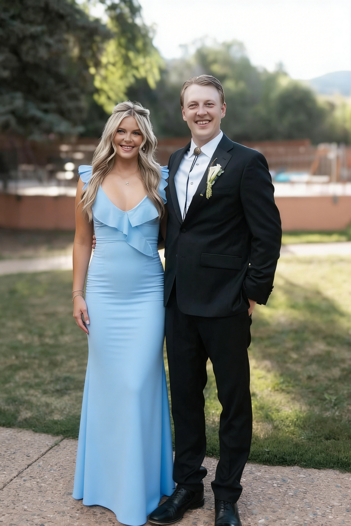 Sky Blue Mermaid V-Neck Chiffon Ruffled Prom Dress - Chloe Dress