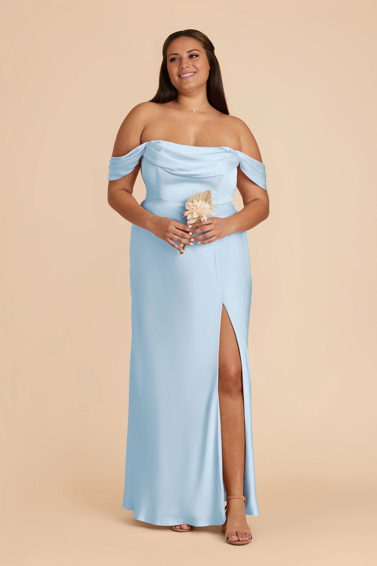 Sky Blue Satin Sleeveless High Slit Floor-Length Wedding Dress - Chloe Dress