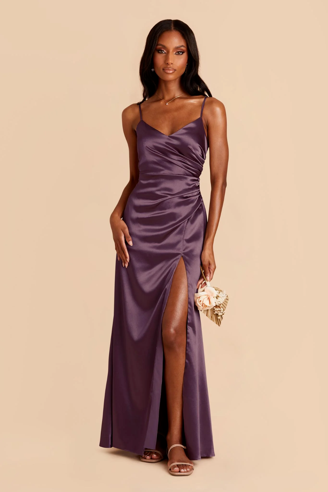 V-Neck Satin Backless High Slit Floor-Length Wedding Dress - Chloe Dress