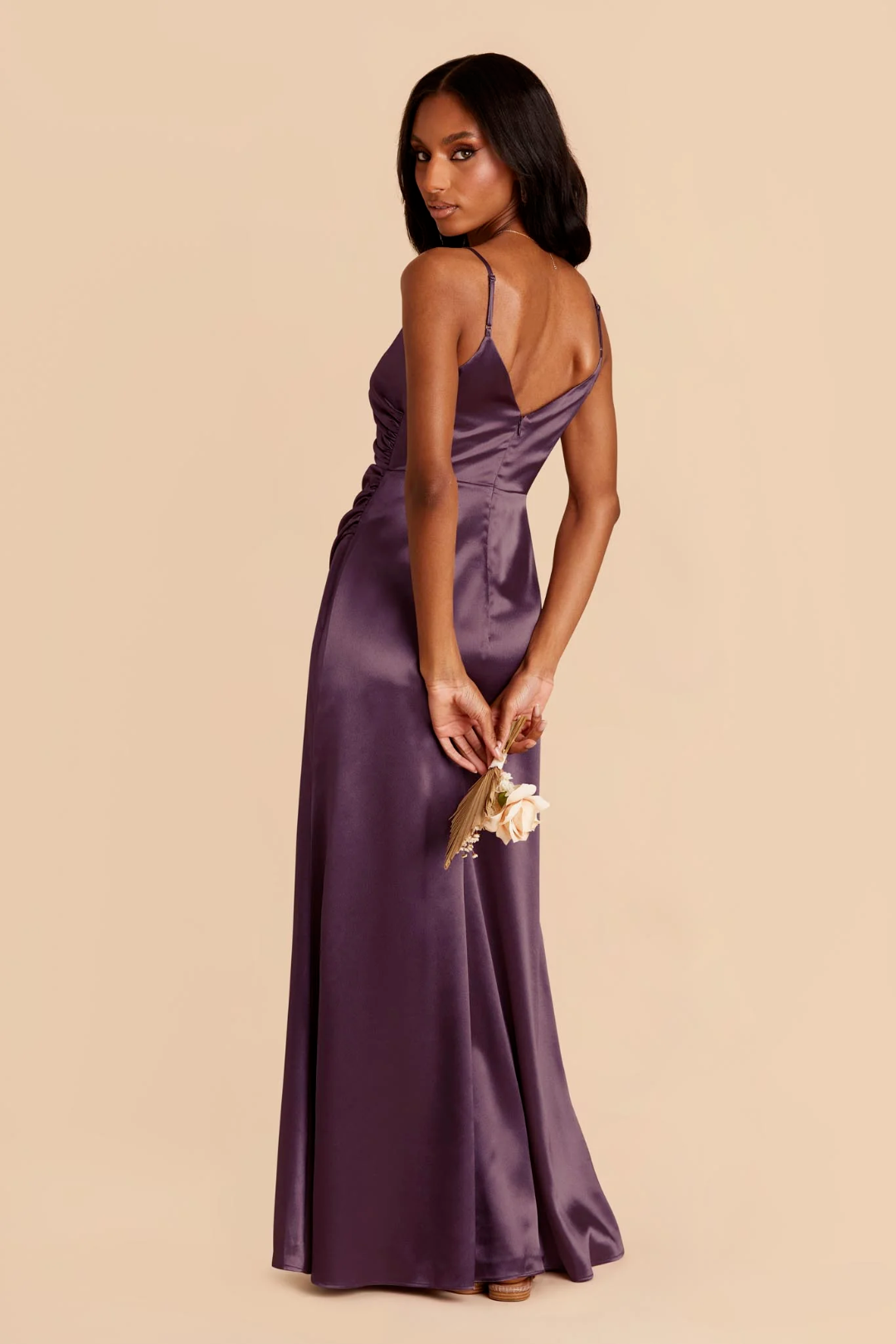 V-Neck Satin Backless High Slit Floor-Length Wedding Dress - Chloe Dress
