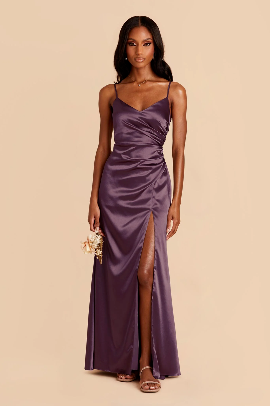 V-Neck Satin Backless High Slit Floor-Length Wedding Dress - Chloe Dress