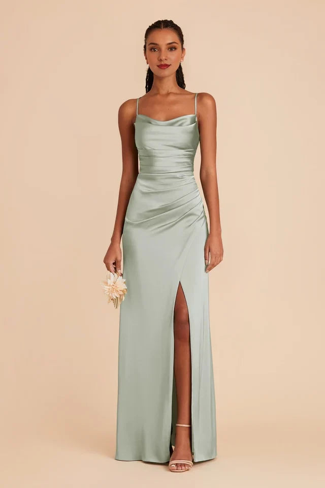 Square Neck Satin Sleeveless Wedding Dress - Chloe Dress