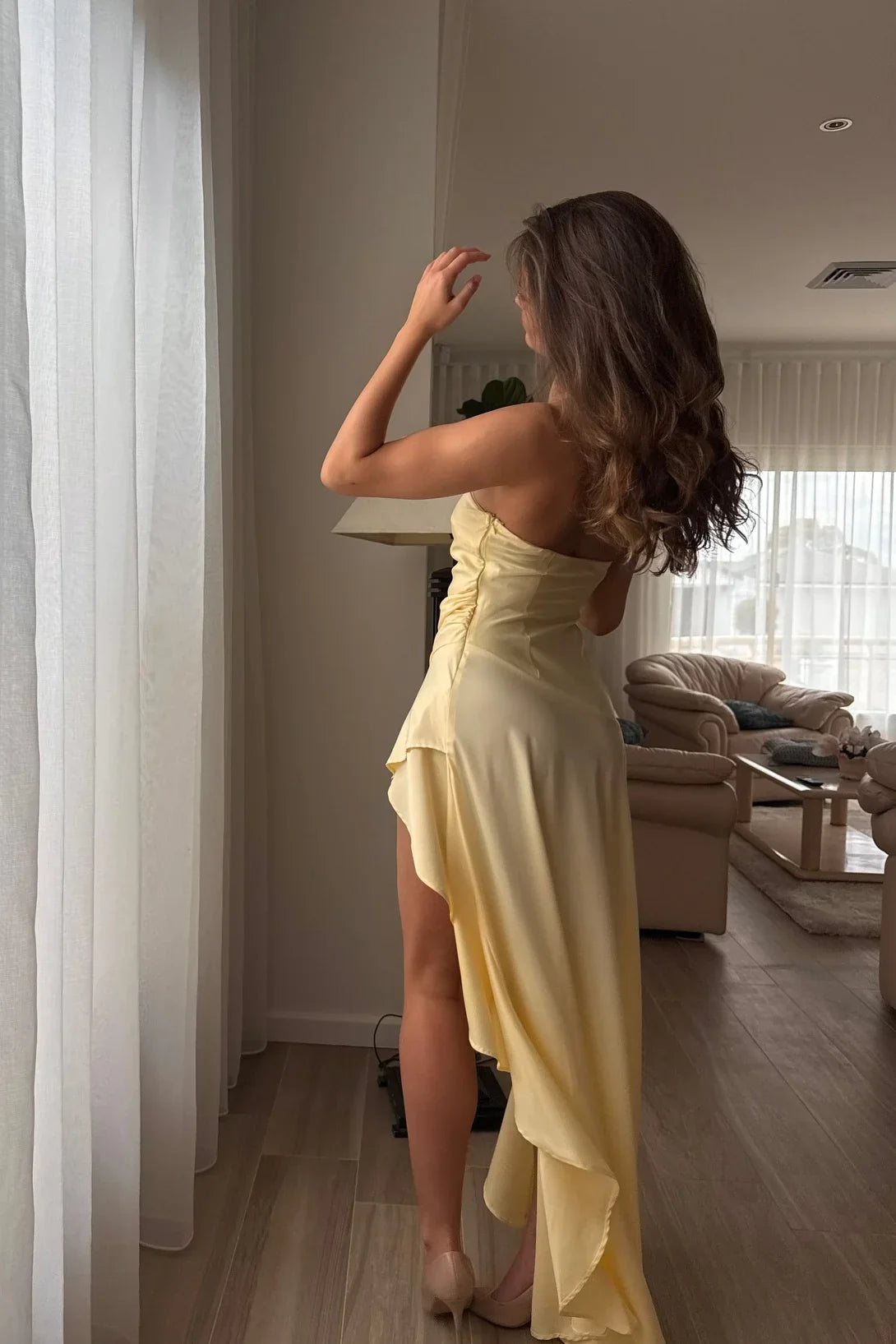 Strapless Satin Sleeveless Asymmetric Evening Dress - Chloe Dress