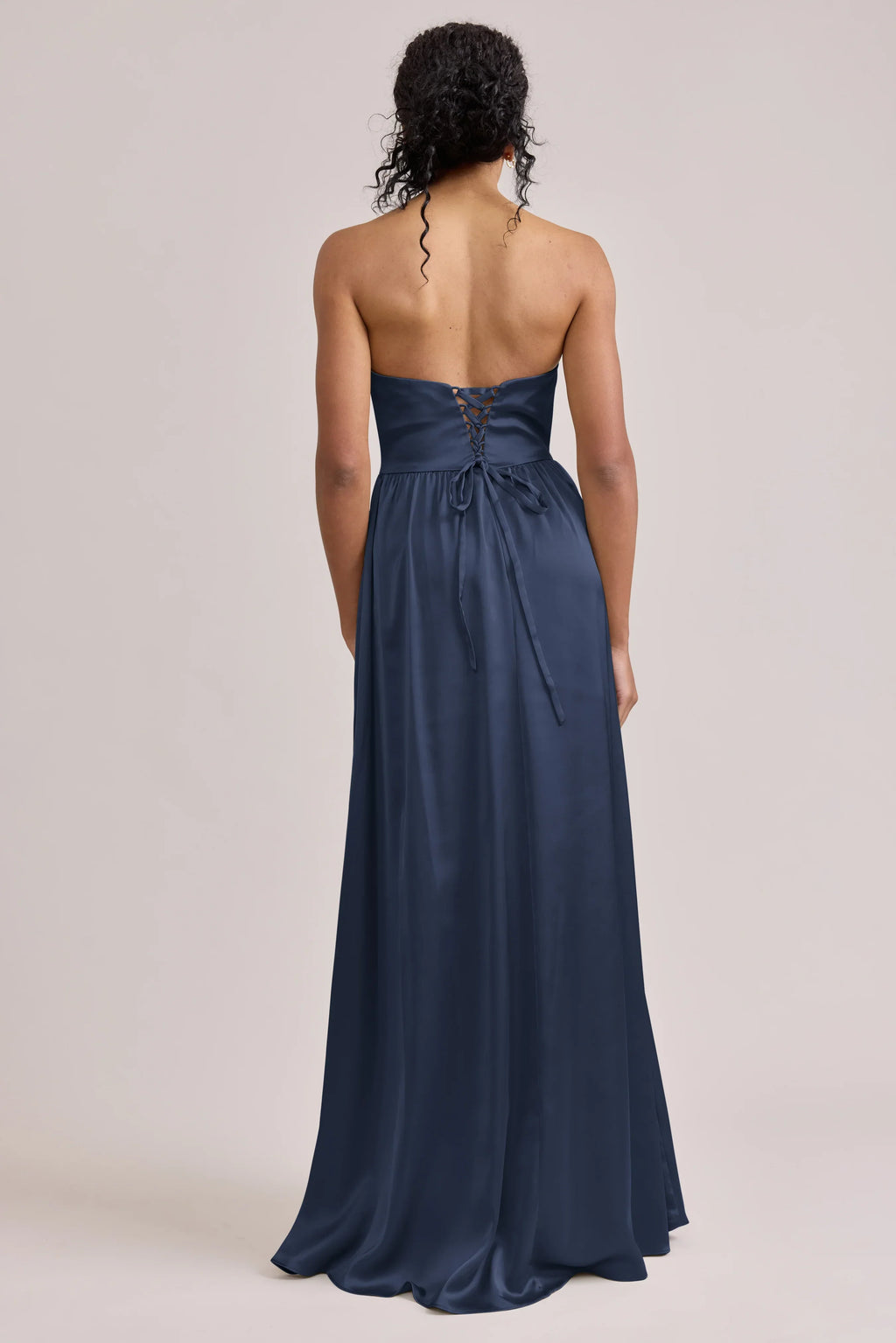 Navy Blue Sweetheart Satin High Slit Wedding Dress - Chloe Dress