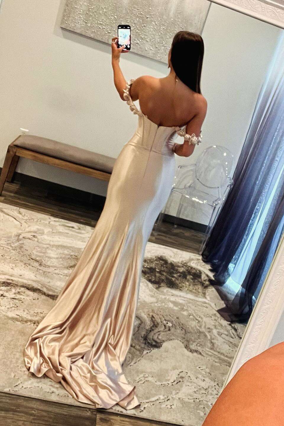 Mermaid Sweetheart Satin Open Back Ruffled Prom Dress - Chloe Dress