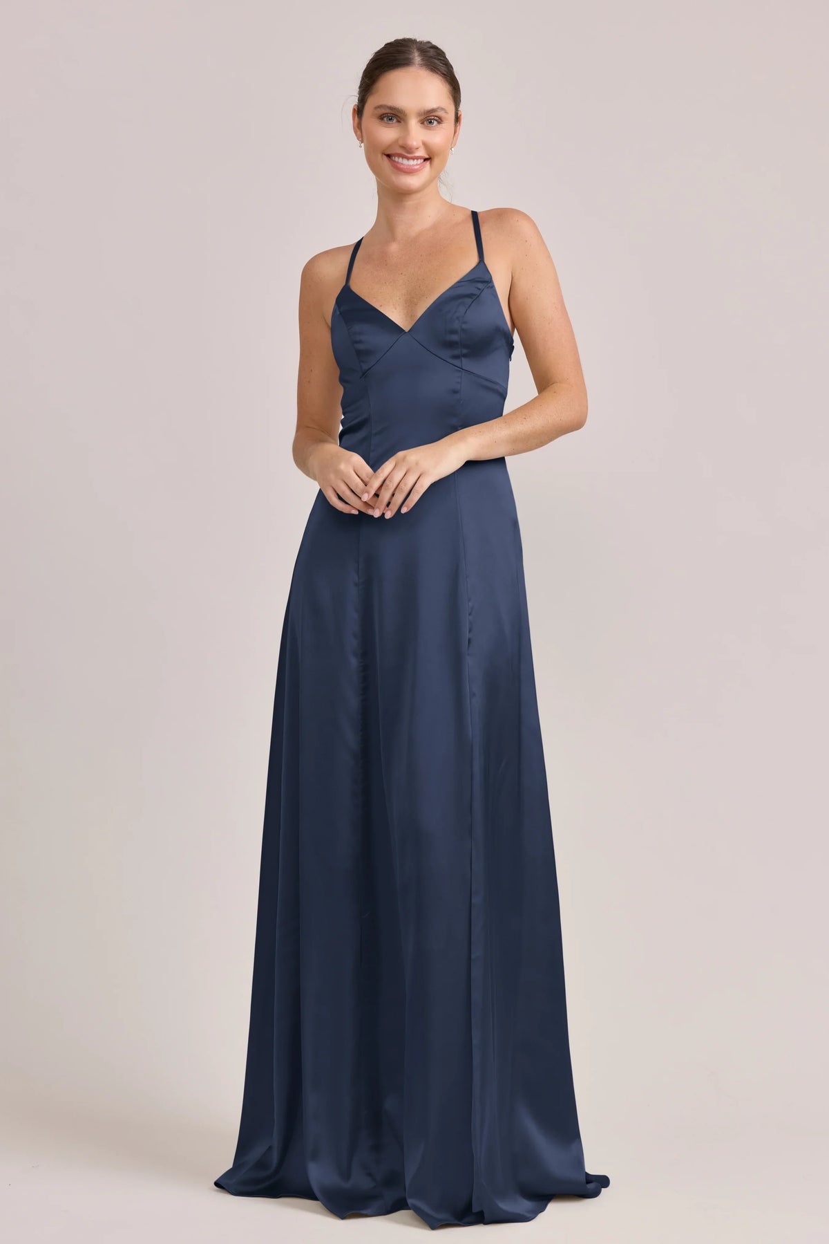 Navy Blue A-Line Sweetheart Satin Floor-Length Wedding Dress - Chloe Dress