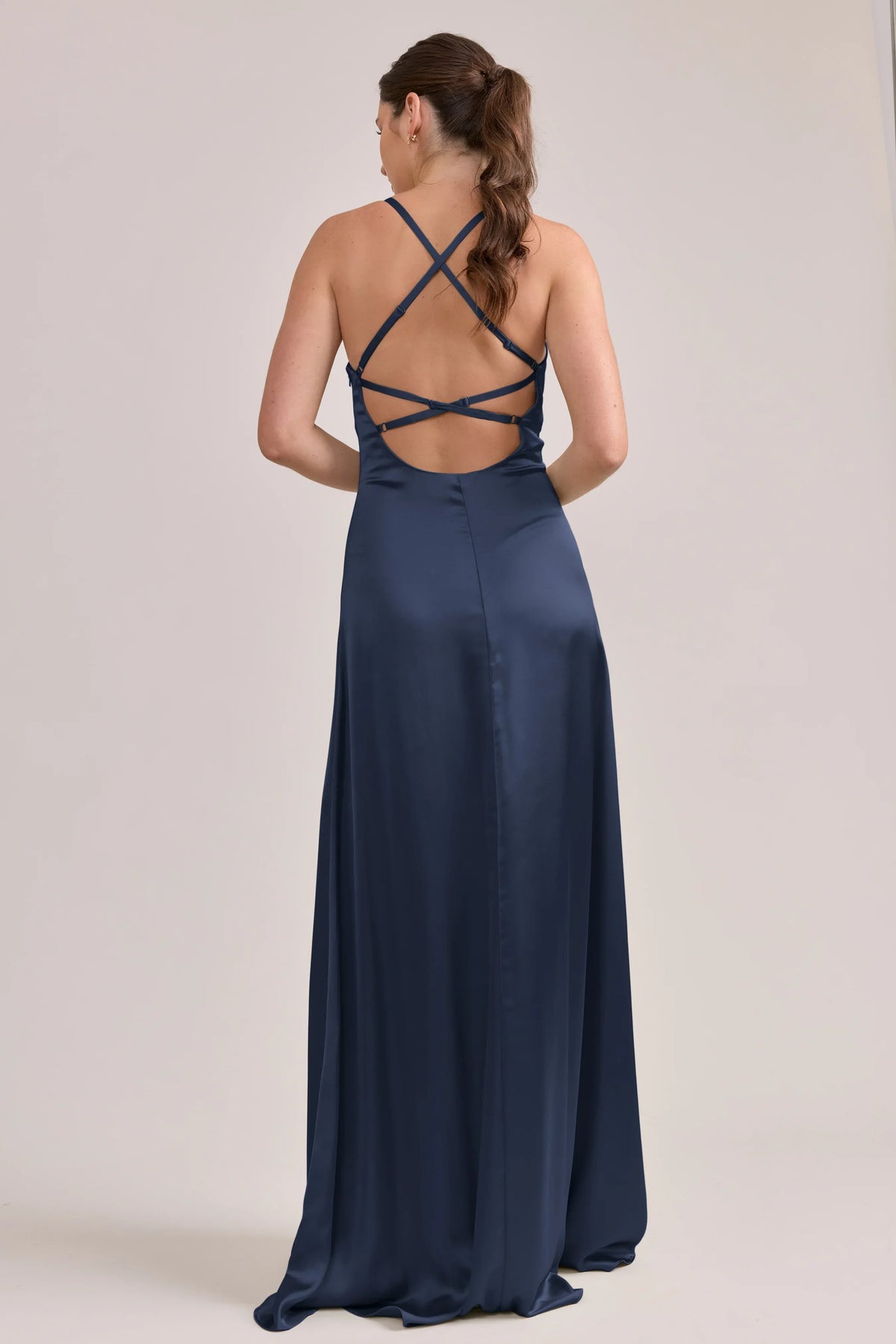 Navy Blue A-Line Sweetheart Satin Floor-Length Wedding Dress - Chloe Dress