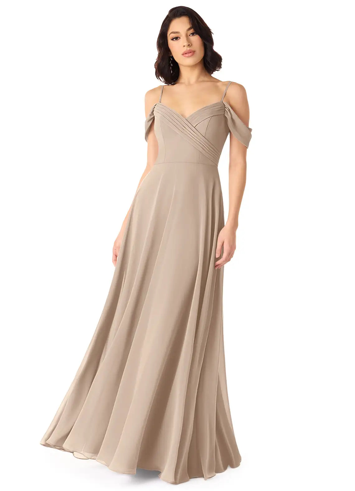 Taupe A-Line Chiffon Wedding Dress - Chloe Dress