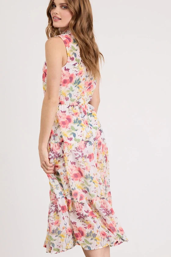 A-Line Mock Neck Sleeveless Ruffled Midi Prom Dress - Chloe Dress