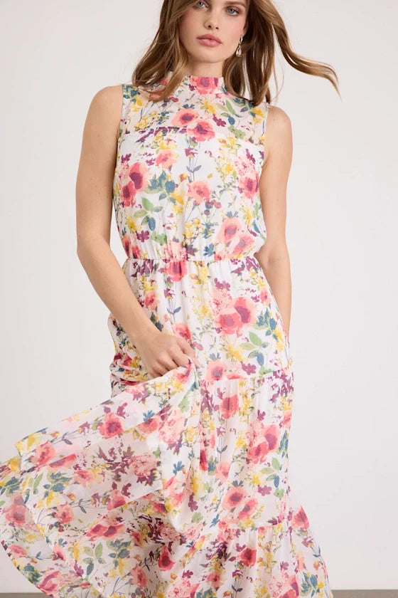 A-Line Mock Neck Sleeveless Ruffled Midi Prom Dress - Chloe Dress