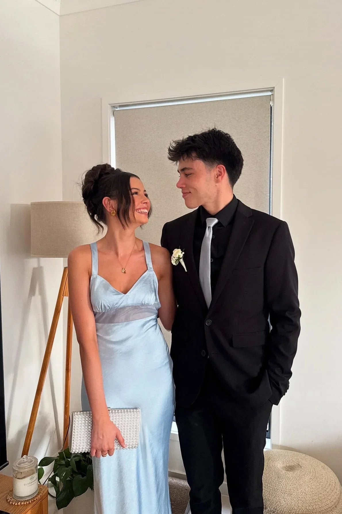Sky Blue Mermaid V-Neck Satin Prom Dress - Chloe Dress