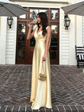 Yellow V-Neck Satin Sleeveless Floor-Length Evening Dress - Chloe Dress