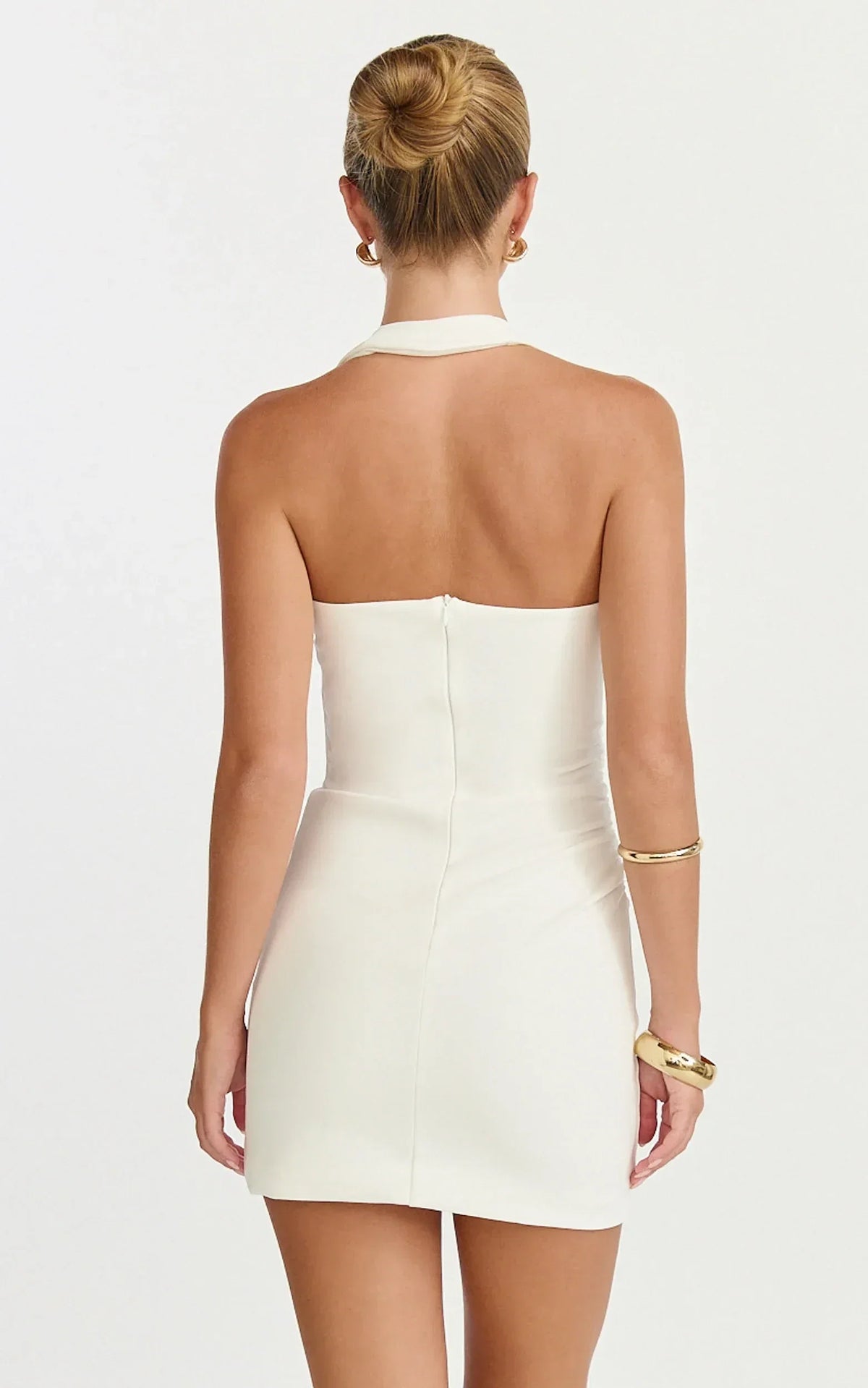 White Halter Ruched Bodycon Mini Homecoming Dresses