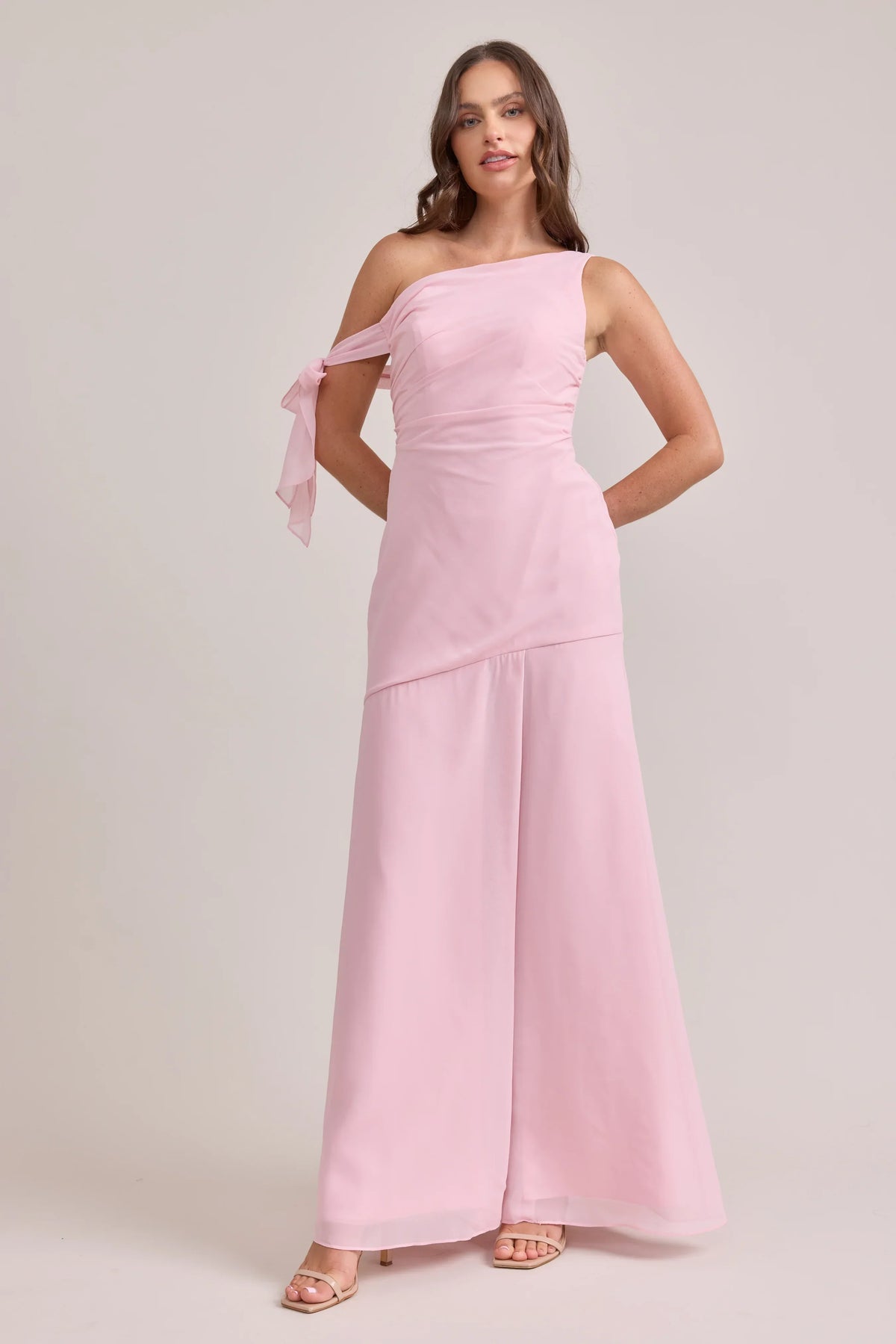 One-Shoulder Draped Floor-Length Wedding Dress - Chloe Dress