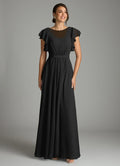 Chiffon Cap Sleeve Ruffled Floor-Length Wedding Dress - Chloe Dress