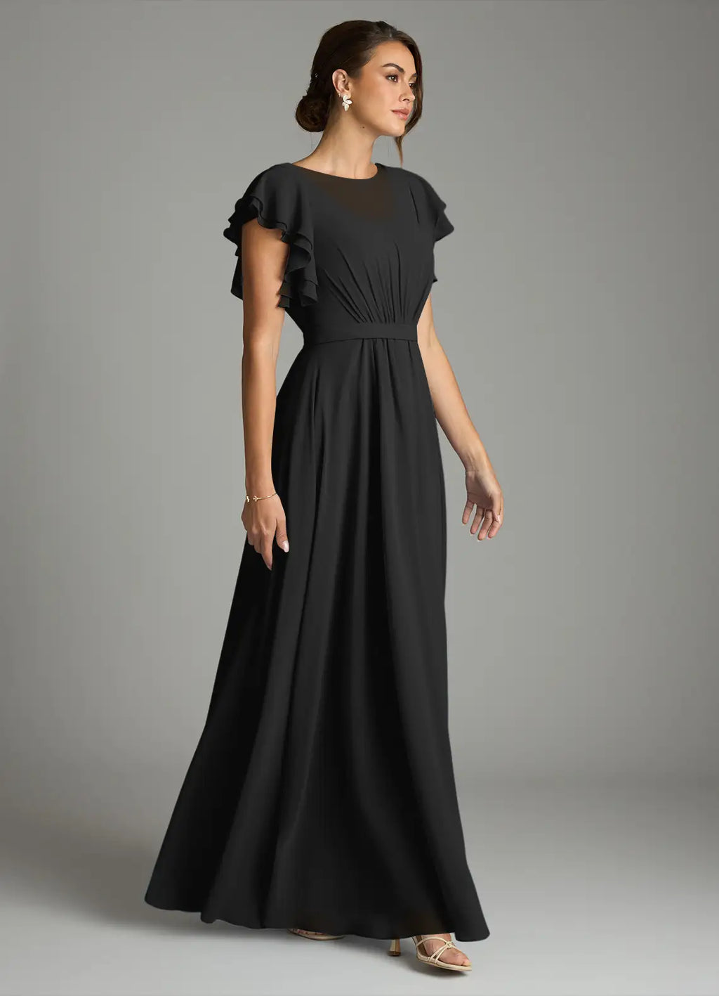 Chiffon Cap Sleeve Ruffled Floor-Length Wedding Dress - Chloe Dress