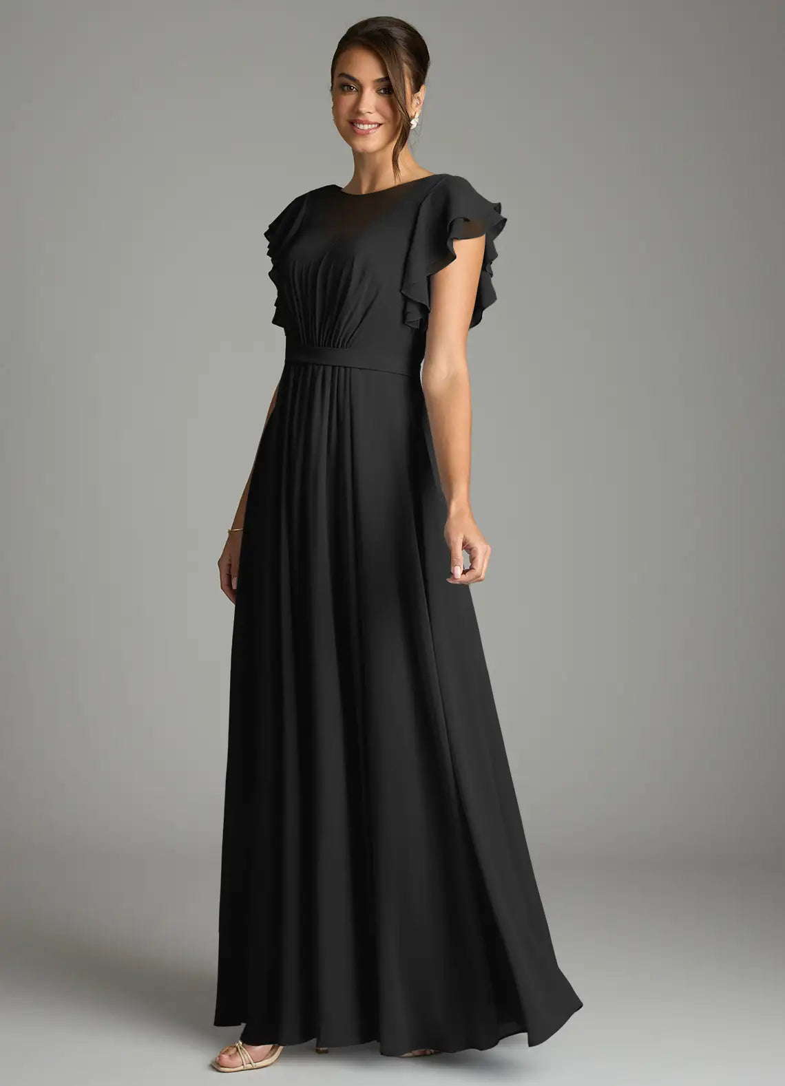 Chiffon Cap Sleeve Ruffled Floor-Length Wedding Dress - Chloe Dress