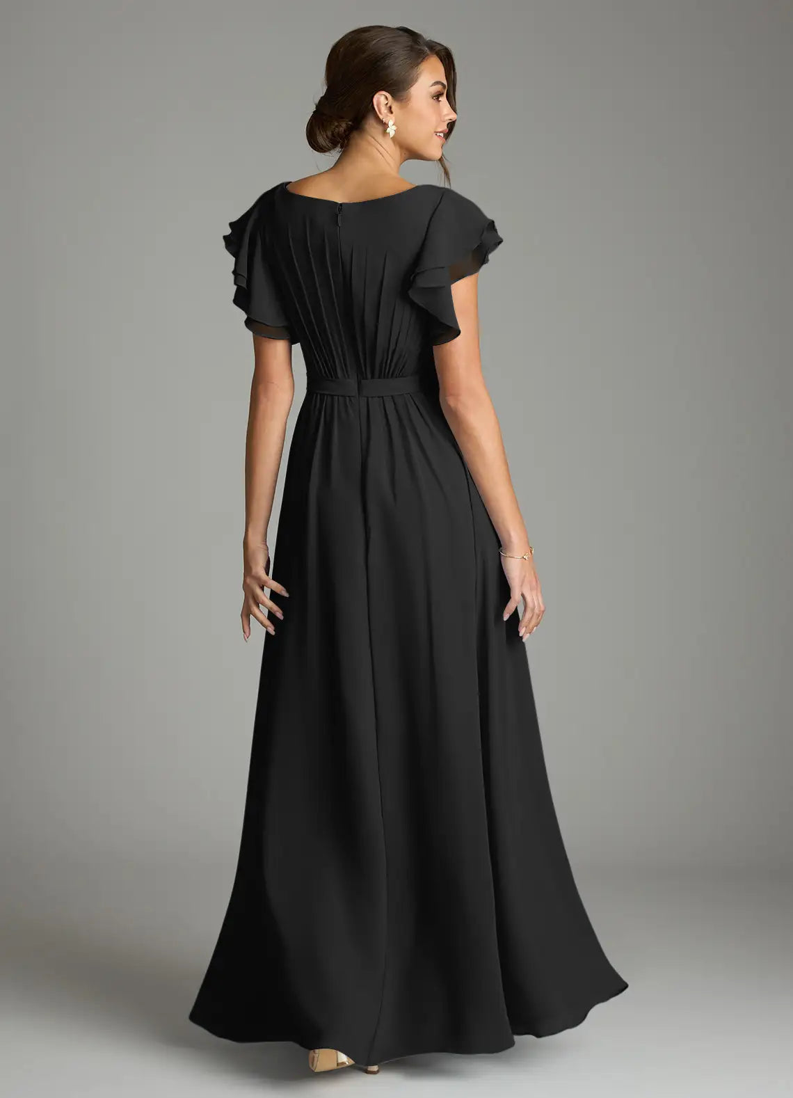 Chiffon Cap Sleeve Ruffled Floor-Length Wedding Dress - Chloe Dress