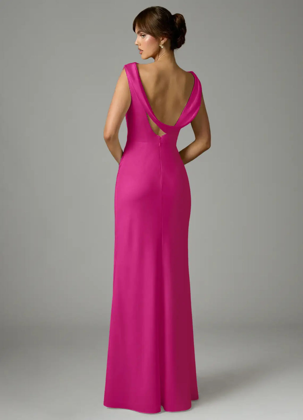 Sheath Cowl Neck Satin Open Back Draped Wedding Dress - Chloe Dress