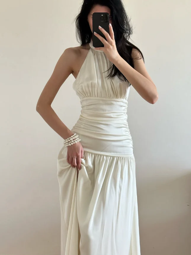 A-Line Halter Sleeveless High Slit Floor-Length Evening Dress - Chloe Dress