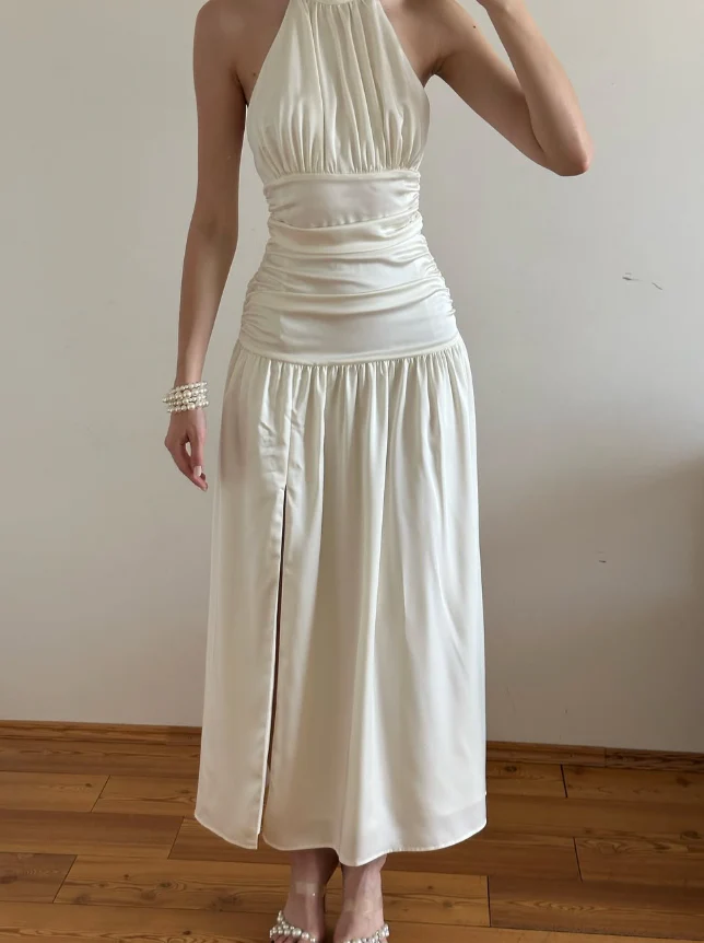 A-Line Halter Sleeveless High Slit Floor-Length Evening Dress - Chloe Dress