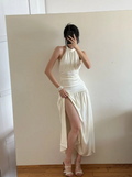 A-Line Halter Sleeveless High Slit Floor-Length Evening Dress - Chloe Dress