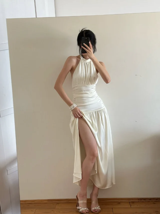 A-Line Halter Sleeveless High Slit Floor-Length Evening Dress - Chloe Dress