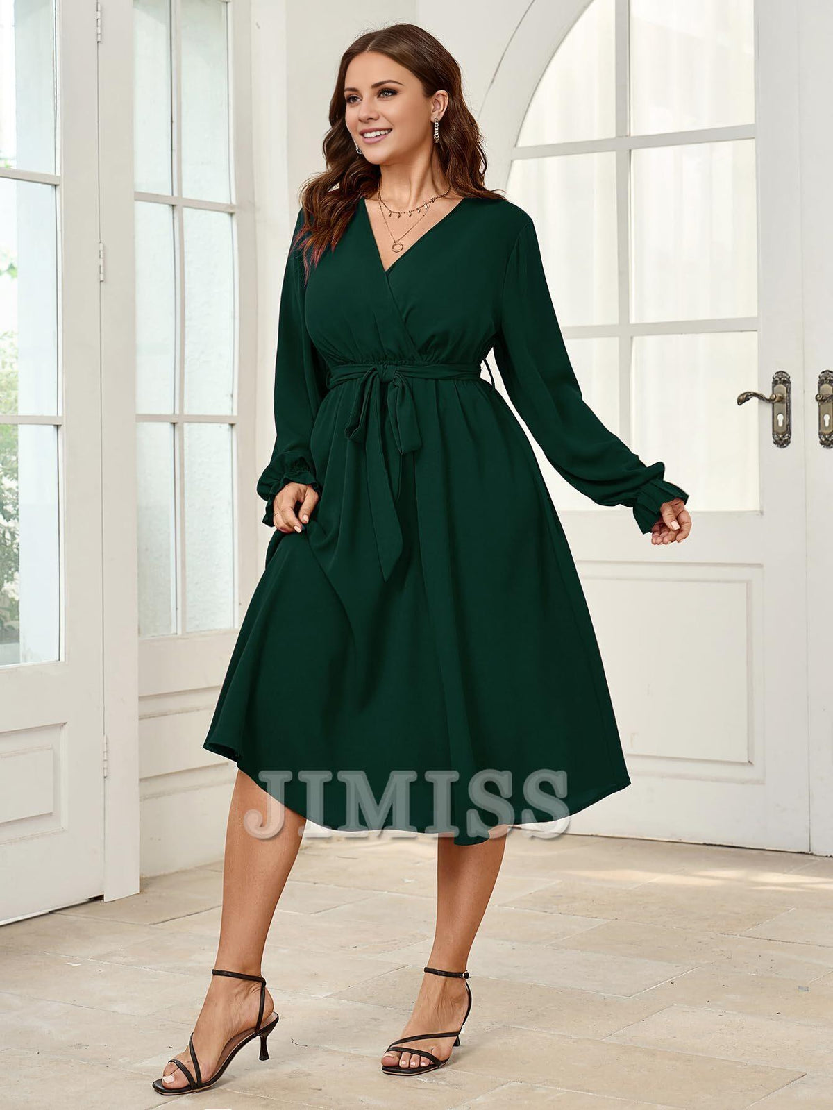 A-Line V-Neck Long Sleeve Wrap Evening Dress - Chloe Dress