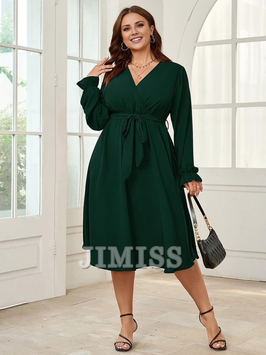 A-Line V-Neck Long Sleeve Wrap Evening Dress - Chloe Dress