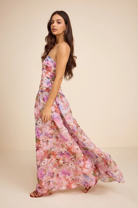 Strapless Chiffon Sleeveless Zipper Back Floor-Length Prom Dress - Chloe Dress