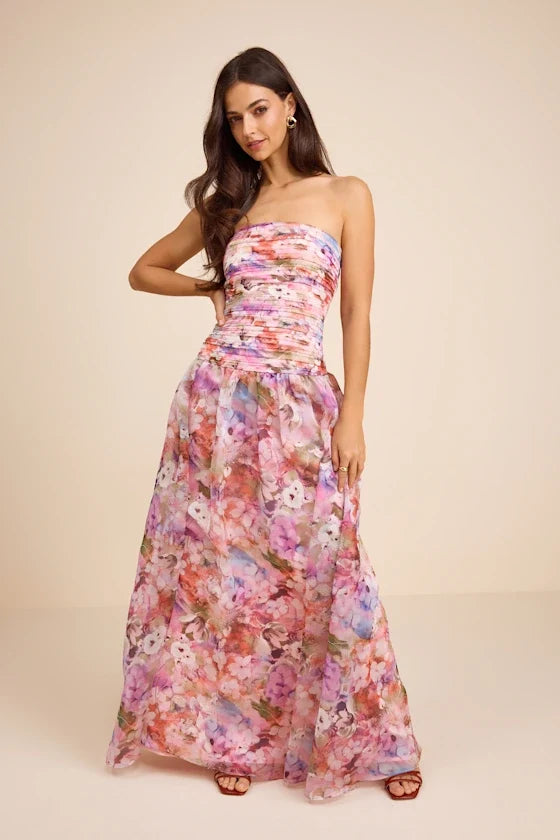 Strapless Chiffon Sleeveless Zipper Back Floor-Length Prom Dress - Chloe Dress
