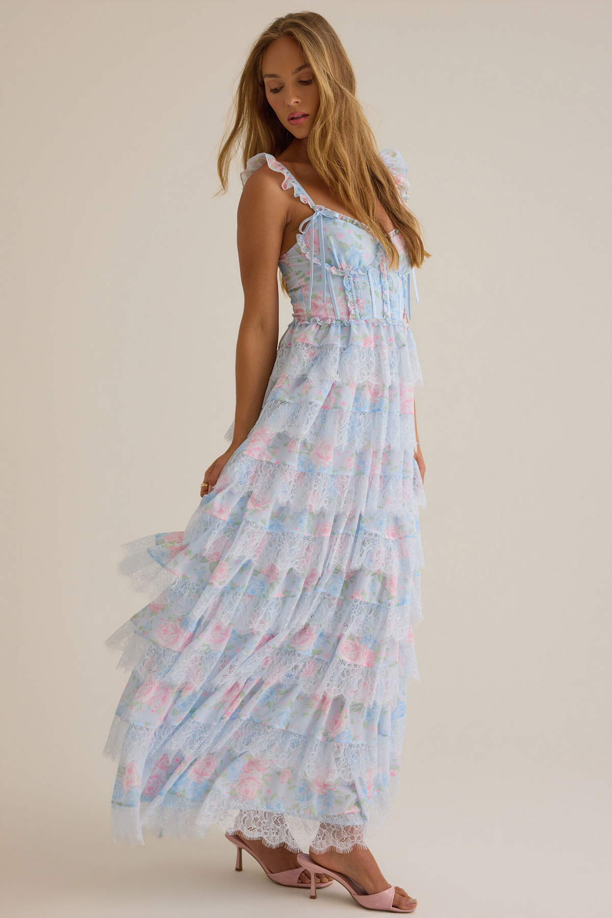 Lace Lace-Up Back Ruffled Floor-Length Prom Dress - Chloe Dress