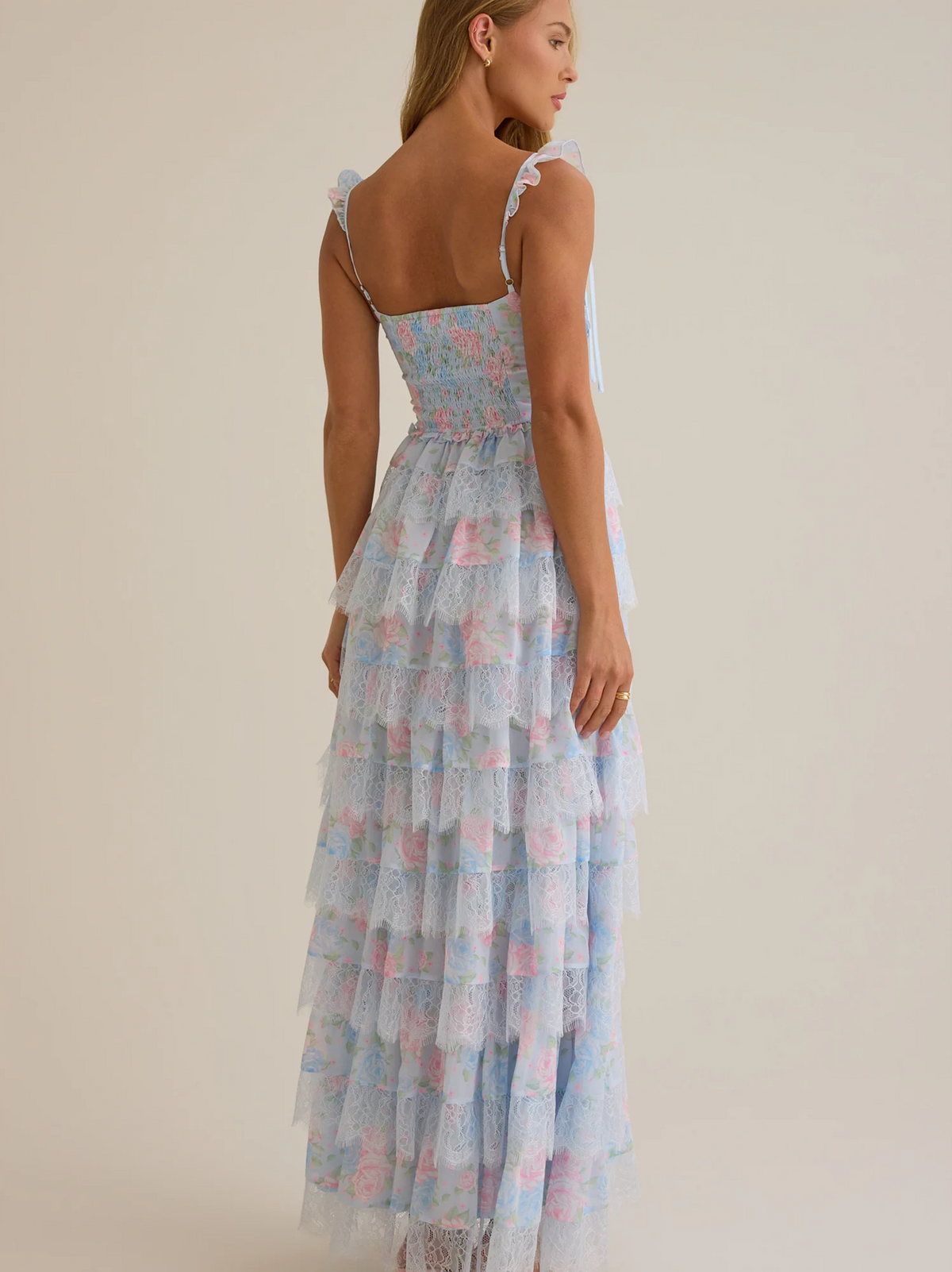 Lace Lace-Up Back Ruffled Floor-Length Prom Dress - Chloe Dress