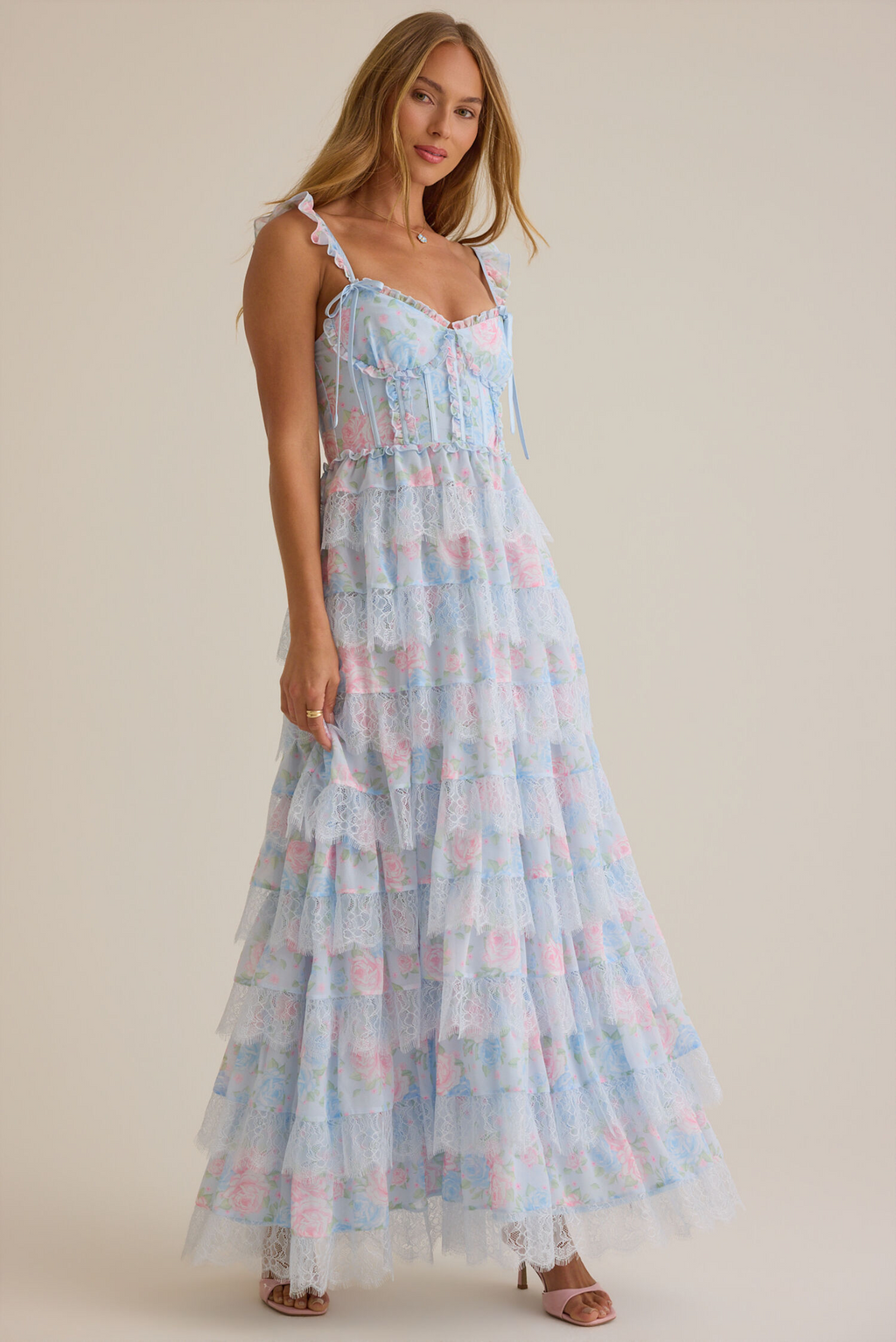 Lace Lace-Up Back Ruffled Floor-Length Prom Dress - Chloe Dress