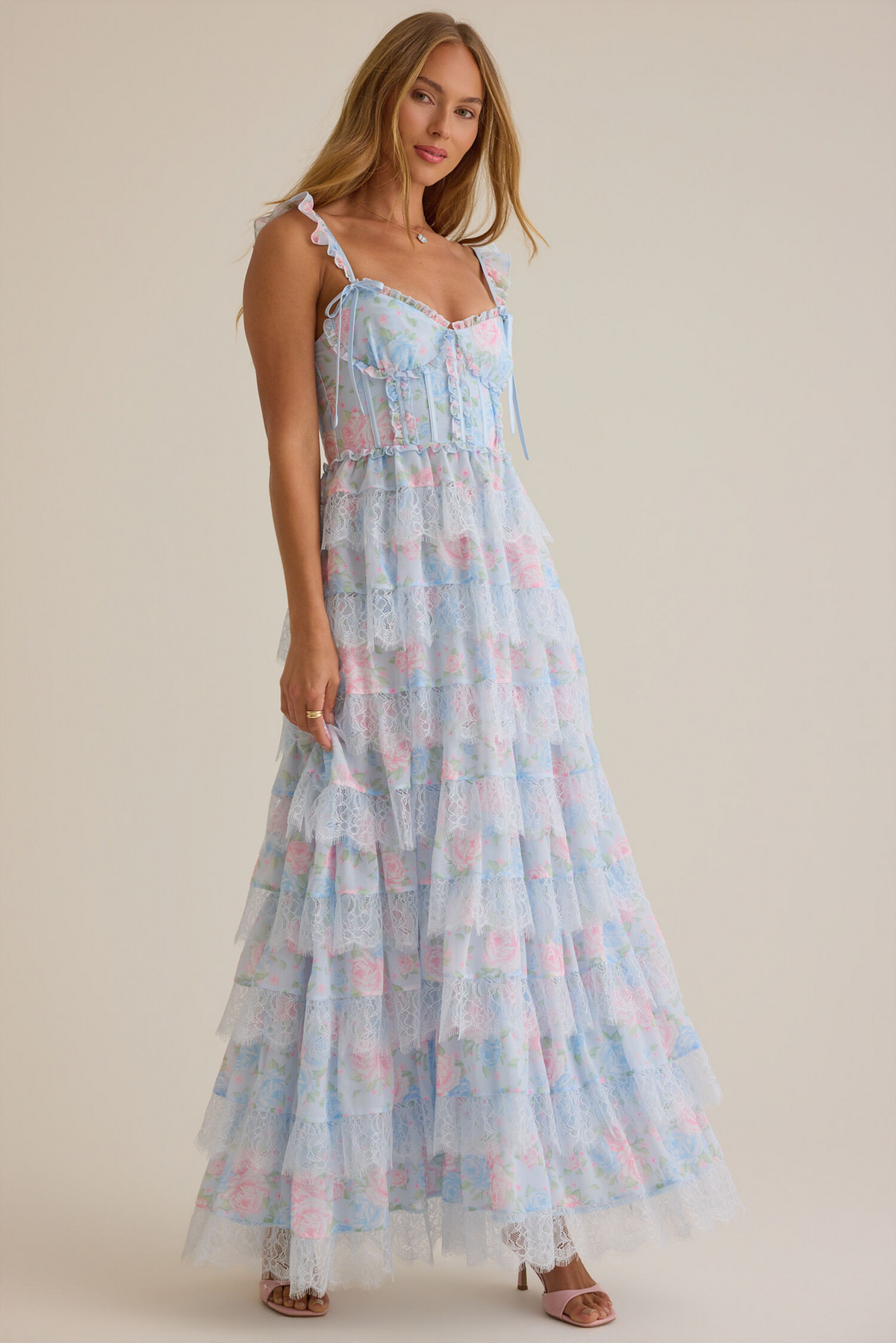 Lace Lace-Up Back Ruffled Floor-Length Prom Dress - Chloe Dress