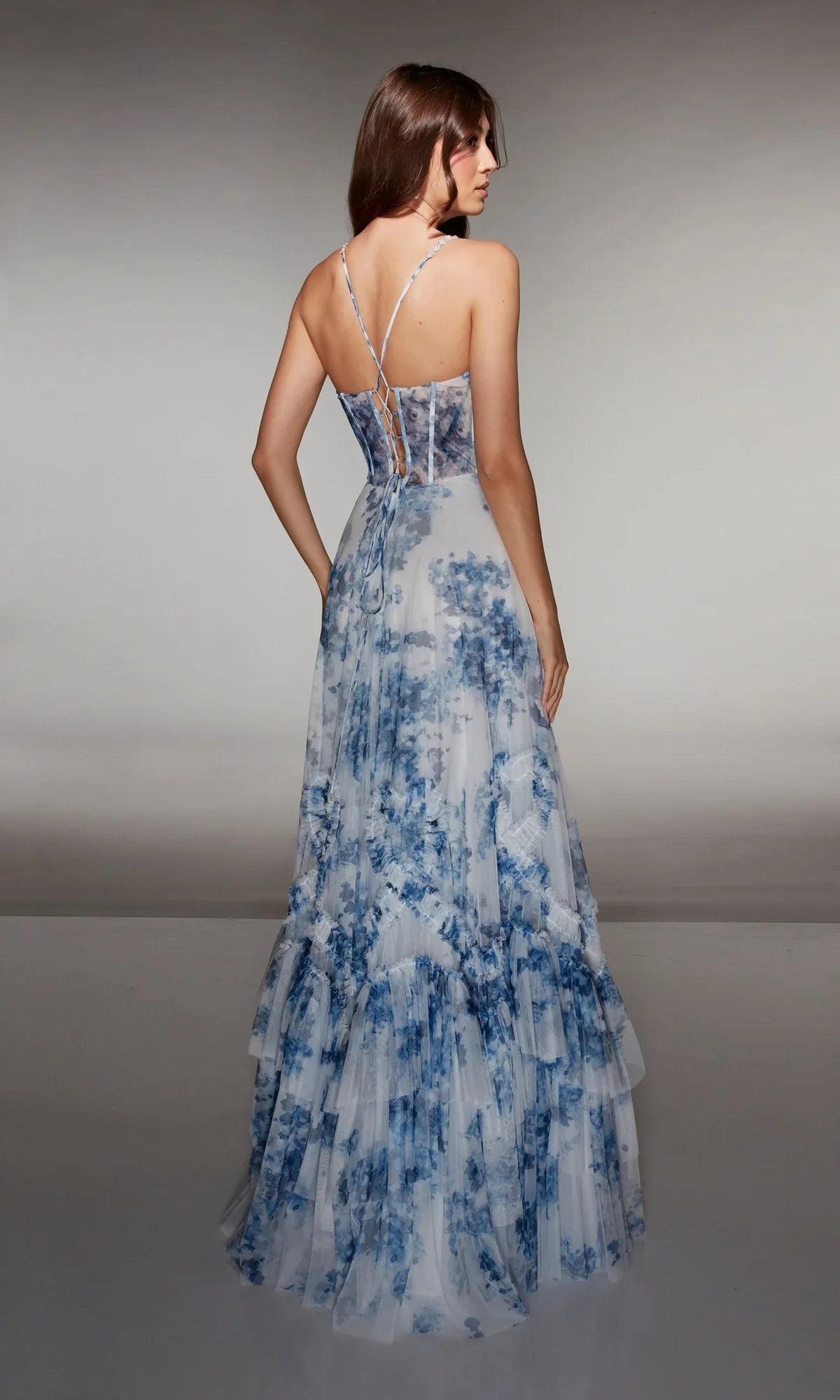 A-Line Spaghetti Strap Tulle Lace-Up Back Ruffled Prom Dress - Chloe Dress