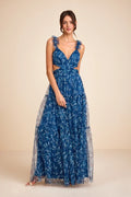 V-Neck Tulle Ruffled Floor-Length Evening Dress - Chloe Dress