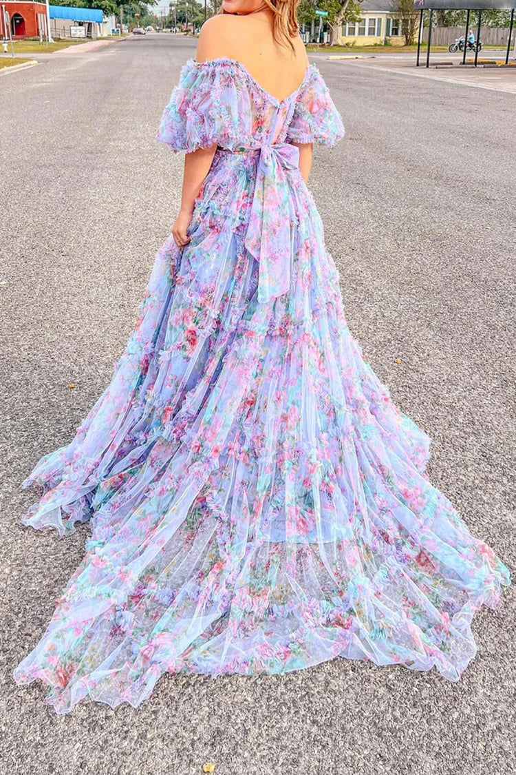Ball Gown Puff Sleeve Ruffled Floor-Length Prom Gown - Chloe Dress