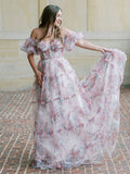 Ball Gown Puff Sleeve Ruffled Floor-Length Prom Gown - Chloe Dress