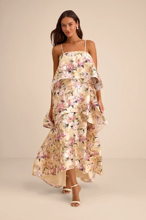 Spaghetti Strap Tiered Floor-Length Prom Dress - Chloe Dress