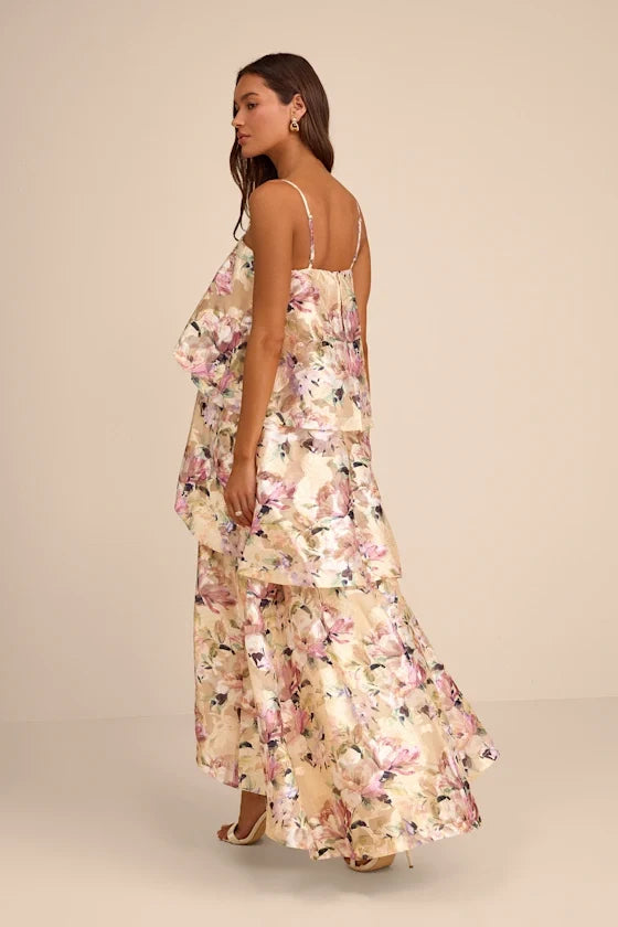 Spaghetti Strap Tiered Floor-Length Prom Dress - Chloe Dress