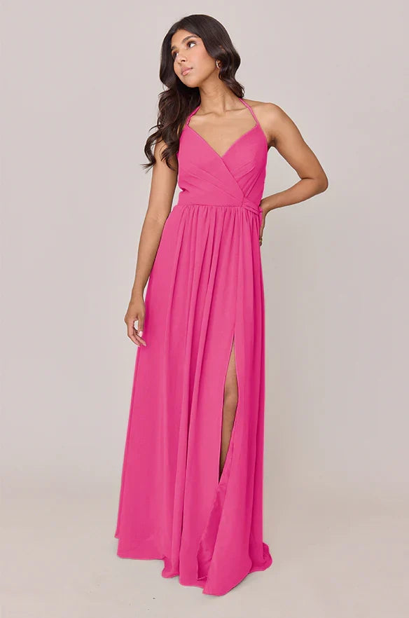 Halter Chiffon High Slit Wedding Gown - Chloe Dress