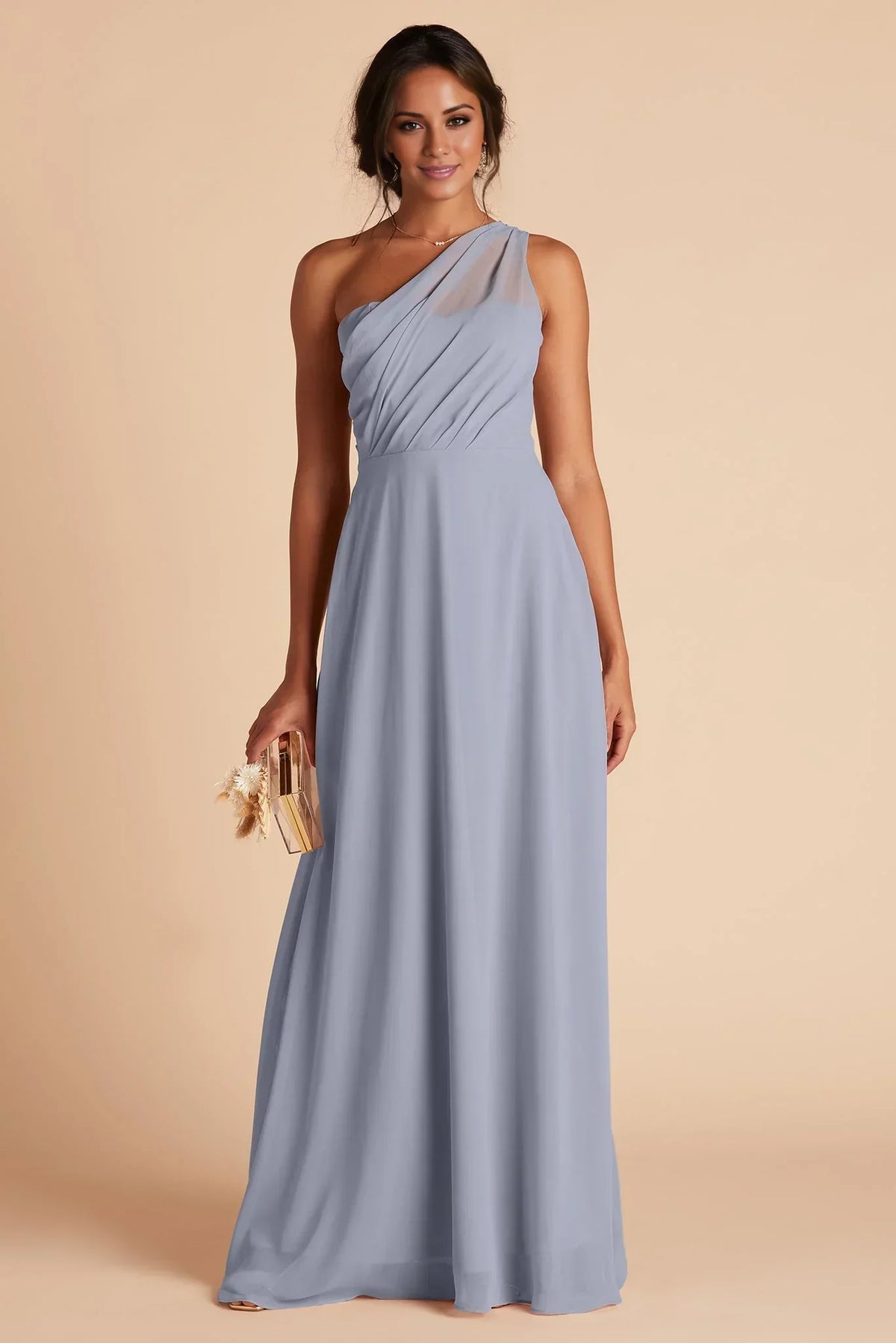 Blue One-Shoulder Chiffon Floor-Length Wedding Dress - Chloe Dress