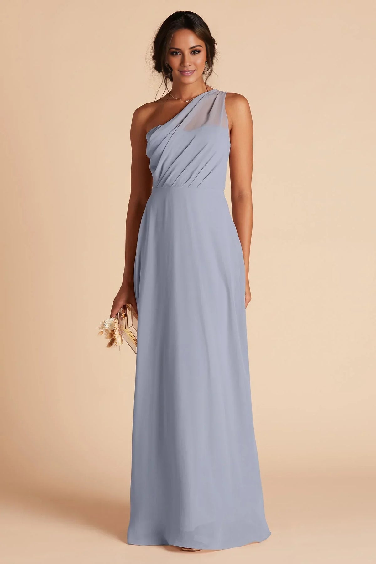 Blue One-Shoulder Chiffon Floor-Length Wedding Dress - Chloe Dress