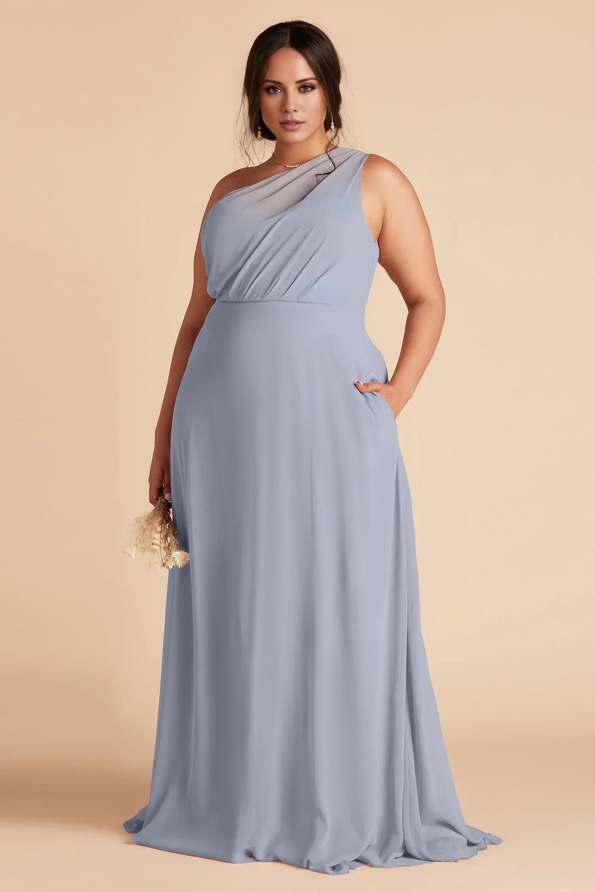Blue One-Shoulder Chiffon Floor-Length Wedding Dress - Chloe Dress