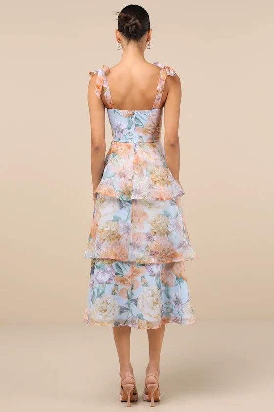 Sweetheart Chiffon Sleeveless Ruffled Midi Prom Dress - Chloe Dress