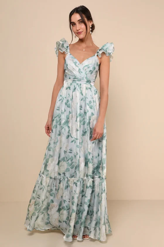 Sweetheart Satin Sleeveless Zipper Back Ruffled Floor-Length Prom Dress - Chloe Dress