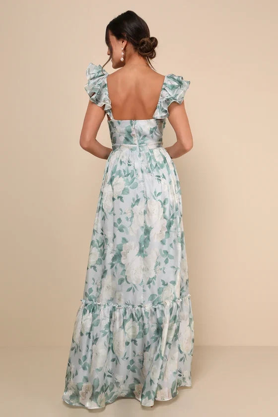 Sweetheart Satin Sleeveless Zipper Back Ruffled Floor-Length Prom Dress - Chloe Dress