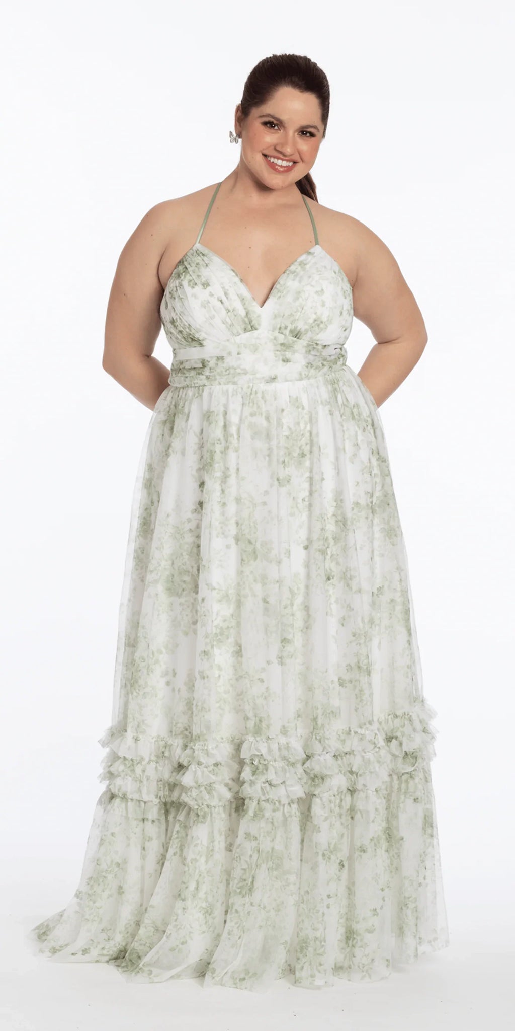 Green Halter Lace Ruffled Floor-Length Wedding Dress - Chloe Dress