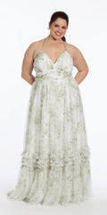 Green Halter Lace Ruffled Floor-Length Wedding Dress - Chloe Dress